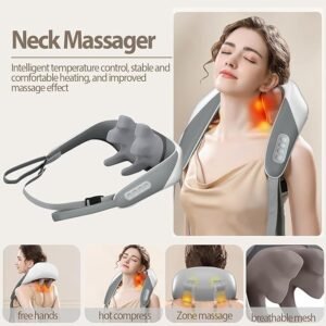 Neck and shoulder massager Electric Rechargeable Massage Pillow for Neck, Back, Shoulders, Legs, and Body Pain Relief.